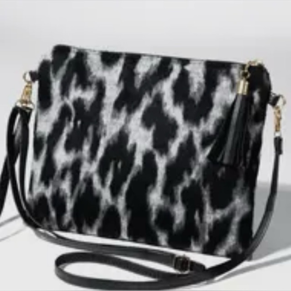 Grey & Black Leopard Crossbody Purse